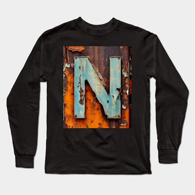 Rusty Letter N Antique Monogram Letter N Initial Alphabet Long Sleeve T-Shirt by Mind Your Tee